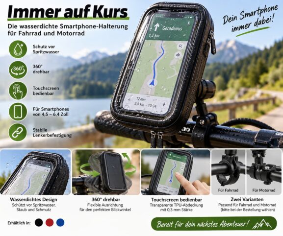 Wasserdichte Handyhalterung für Fahrrad und Motorrad mit 360° Drehung