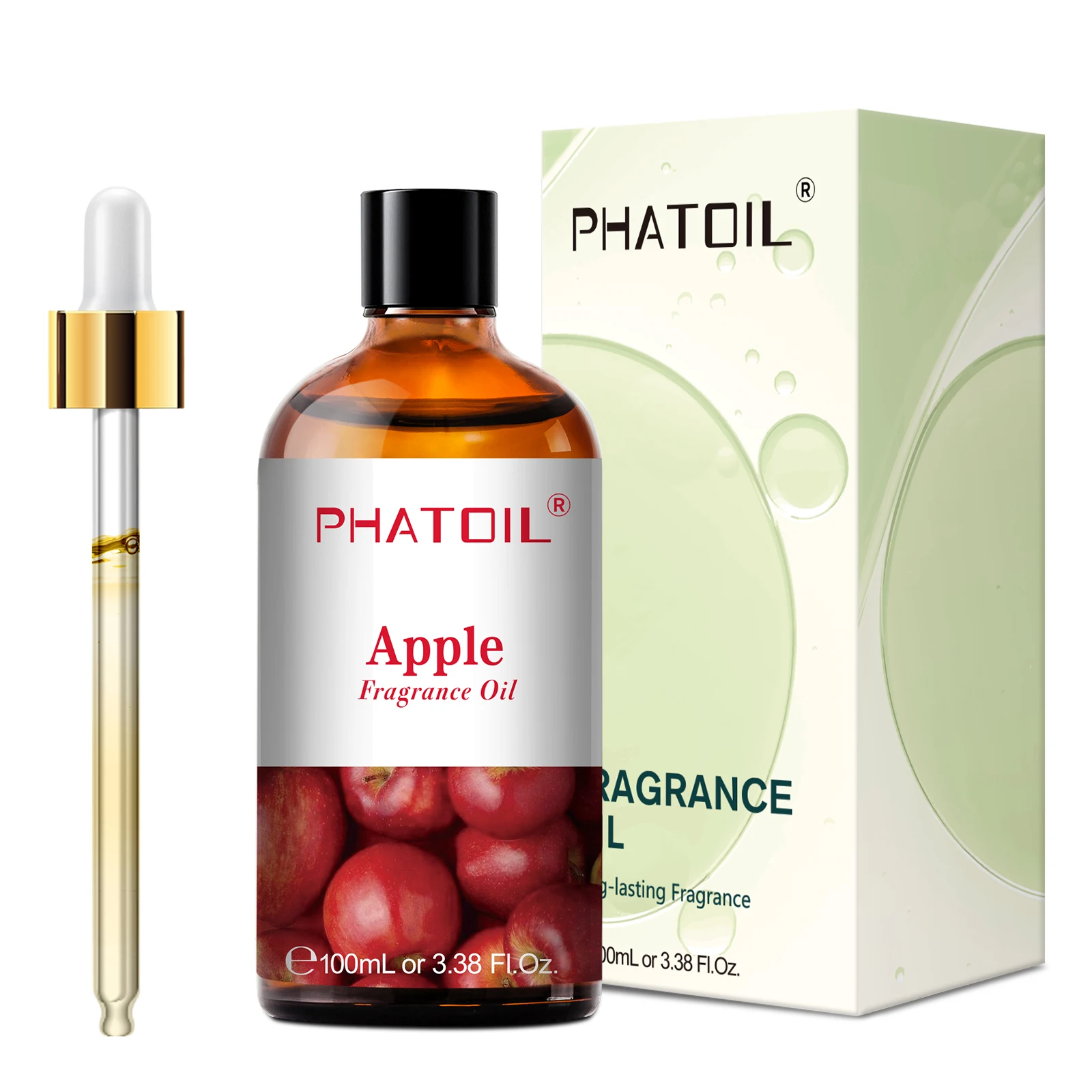 Apfel Duftöl Flasche und Pipette vor Verpackung