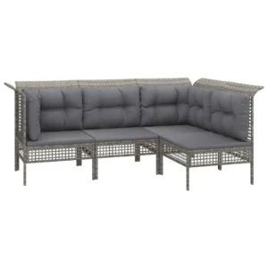 Ecksofa mit grauen Kissen, Rattan-Optik