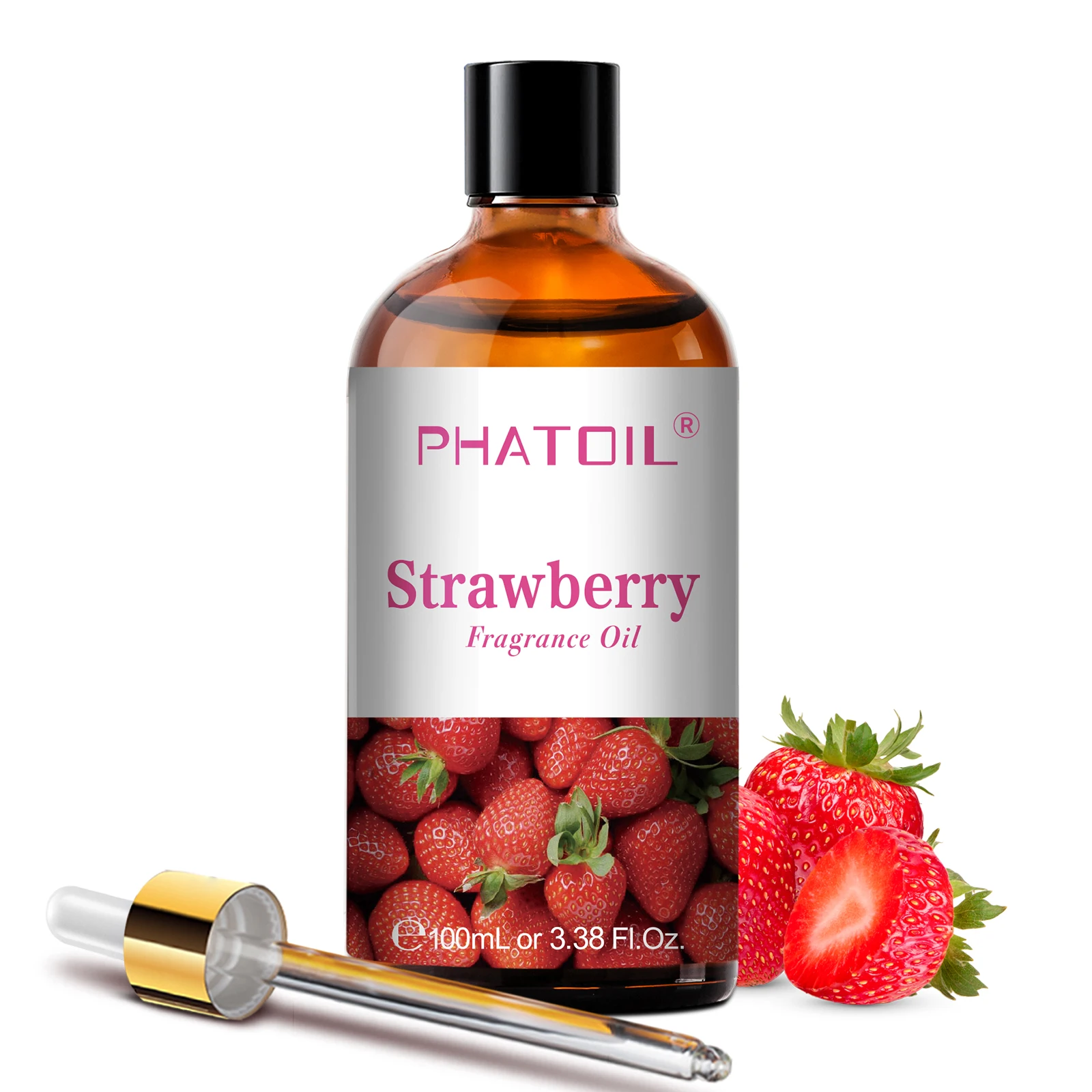 Erdbeerduftölflasche mit Fruchtbild und Pipette