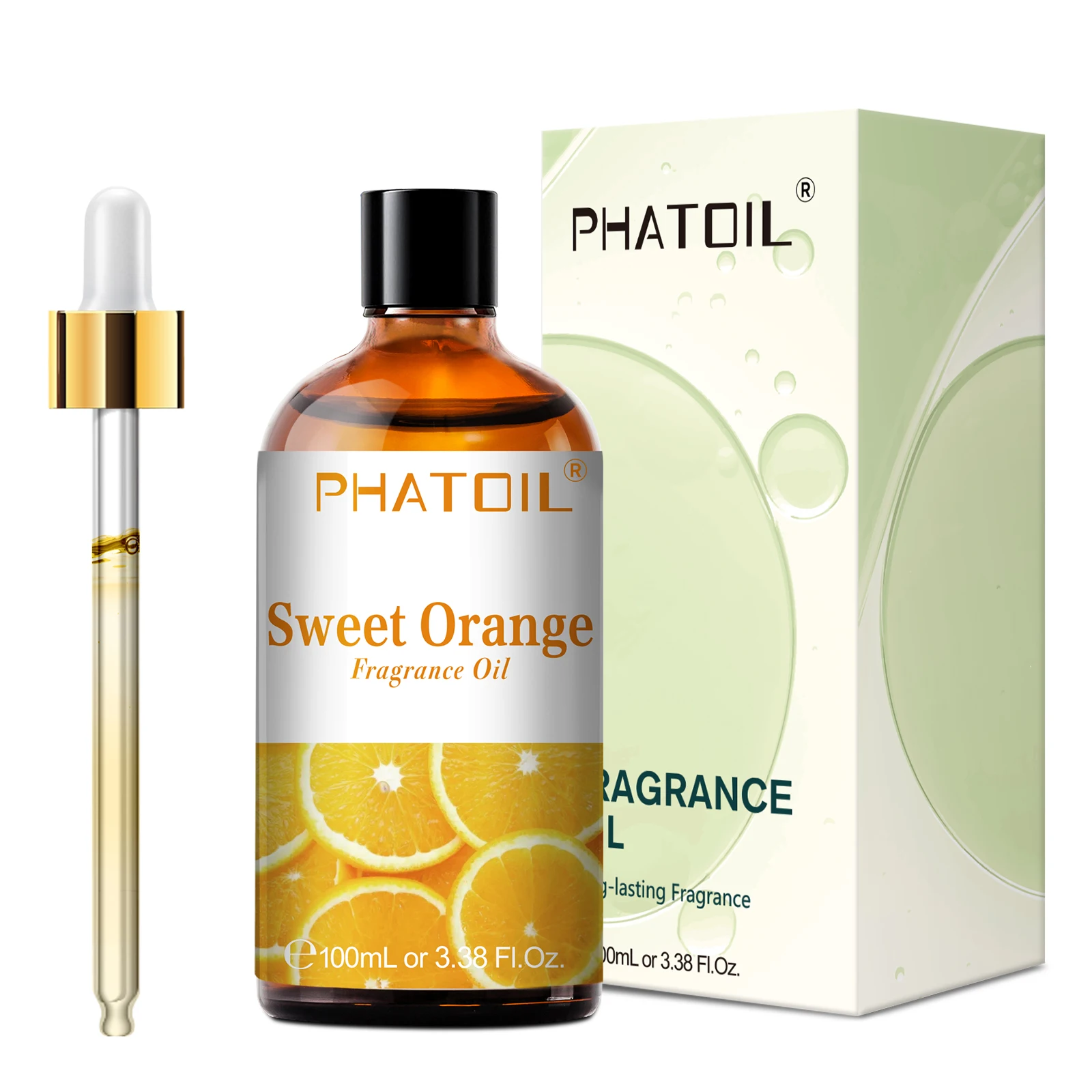 Phatoil Orangenöl mit Verpackung und Pipette.