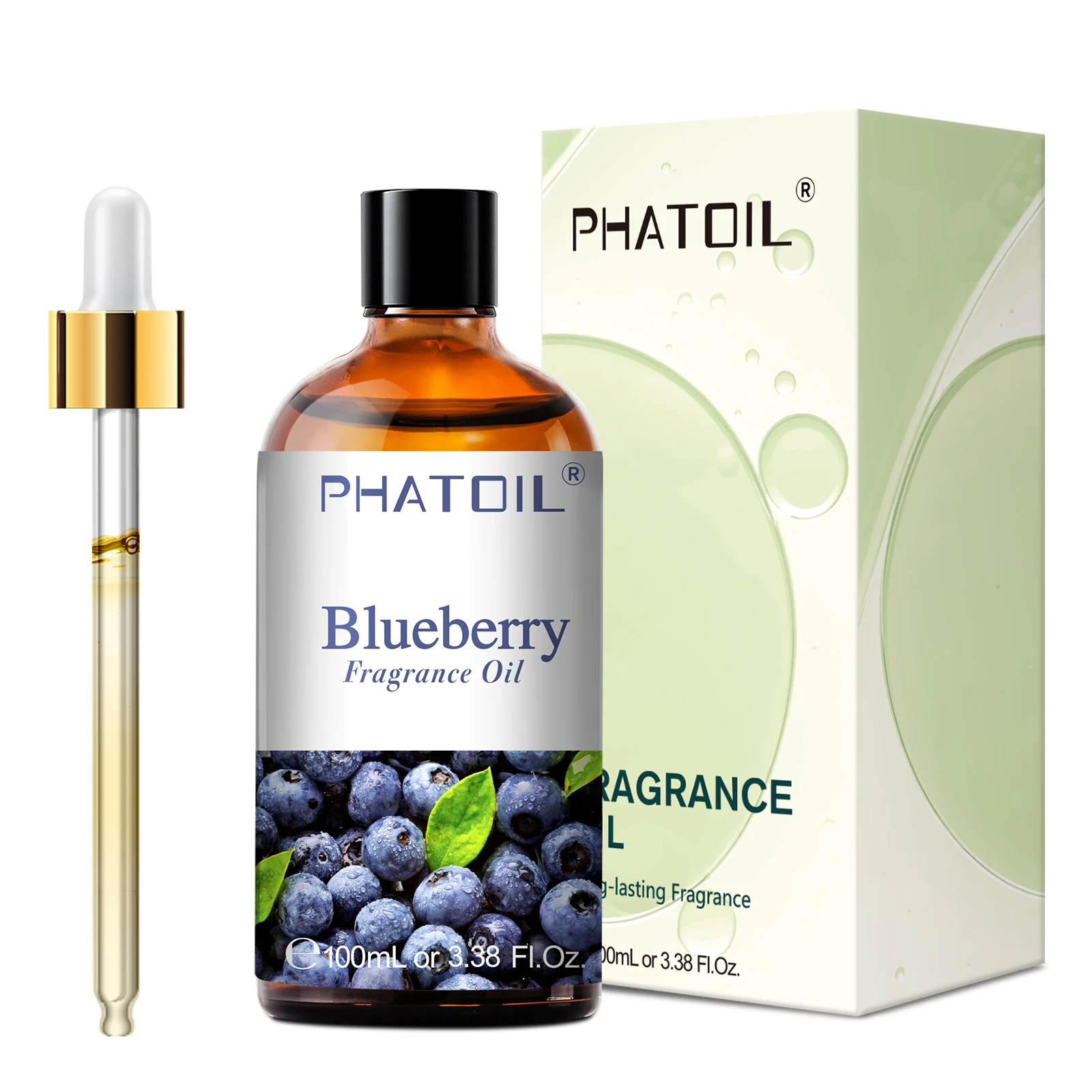 Blaubeeren-Duftölflasche und Verpackung