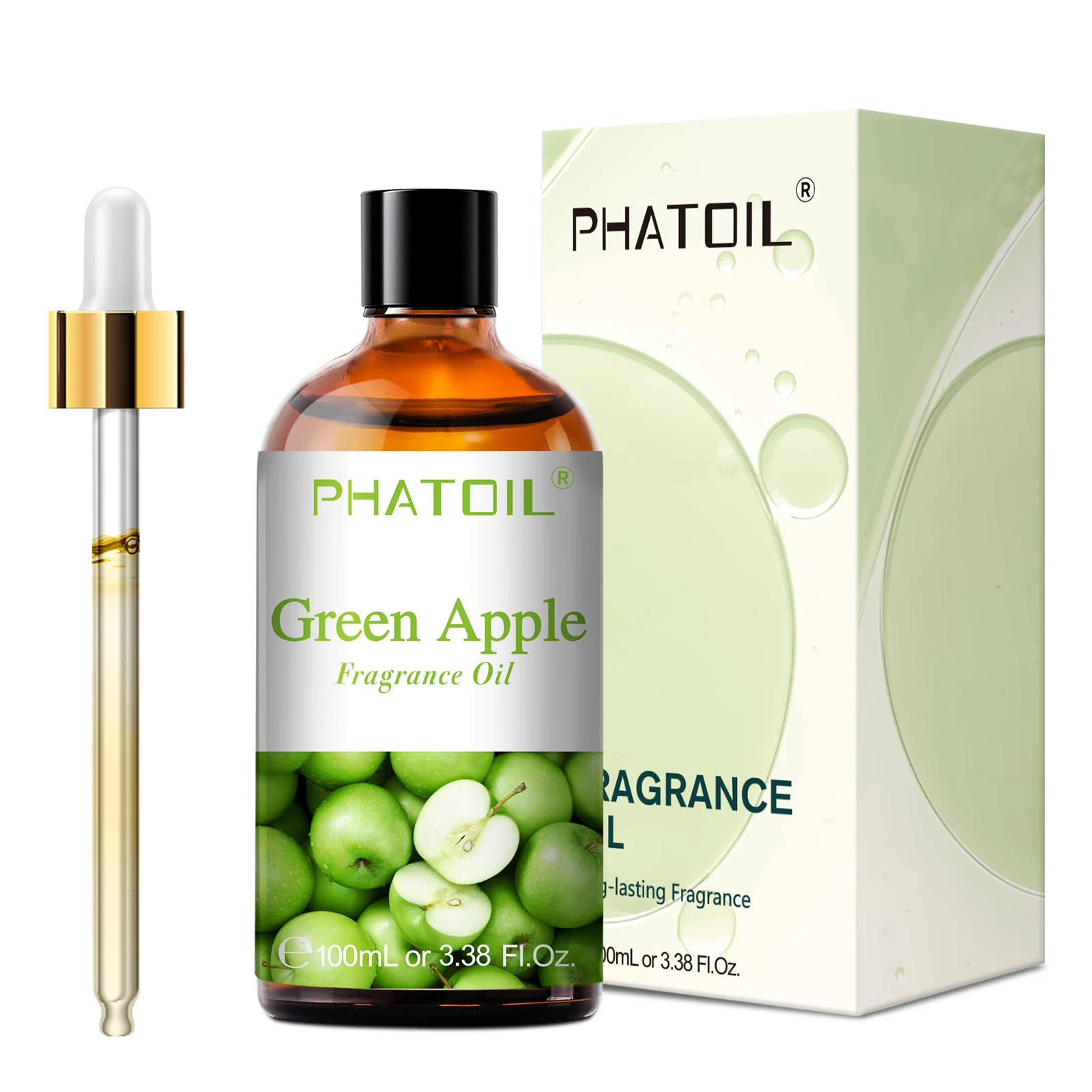 Grüner Apfel Duftöl mit Pipette und Verpackung