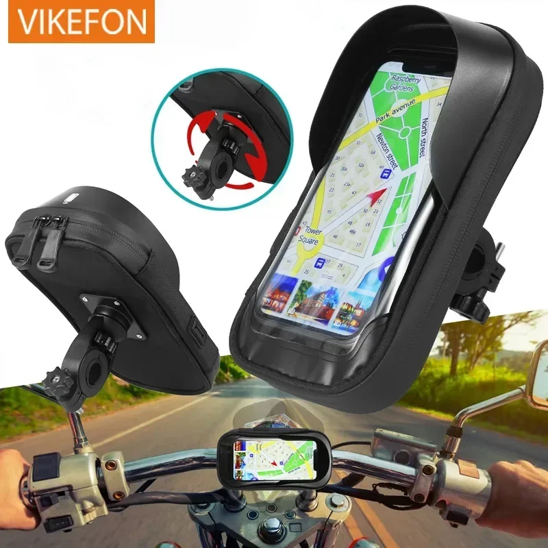 Wasserdichte Handyhalterung für Motorradlenker mit Navigation.