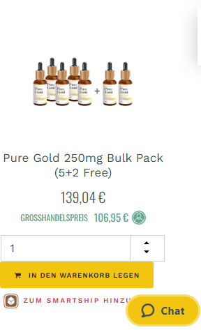 Pure Gold Öl 250mg Großpackung Angebot