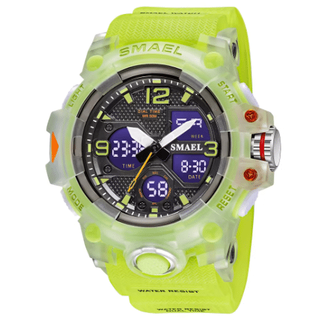 Neongrüne Digitaluhr mit robustem Design