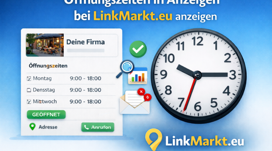Zusätzliche Funktion bei Anzeigen auf LinkMarkt.eu: Öffnungs- und Schließzeiten – warum sie die Sichtbarkeit und Effektivität erhöhen.