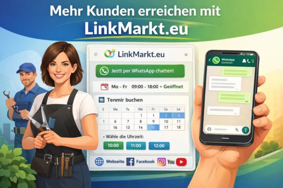 LUnternehmensanzeige auf LinkMarkt.eu mit WhatsApp-Kontakt und Online-Terminbuchung