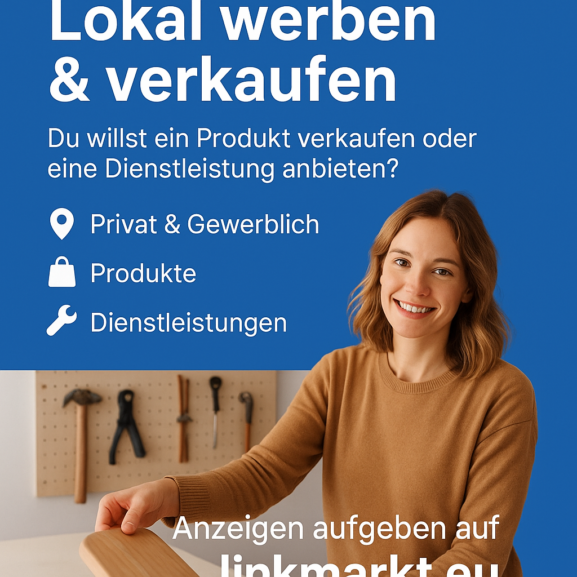 Kobieta reklamuje lokalną platformę handlową linkmarkt.eu