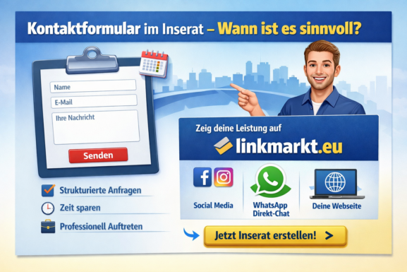 Kontaktformular im Inserat mit Social-Media-Optionen