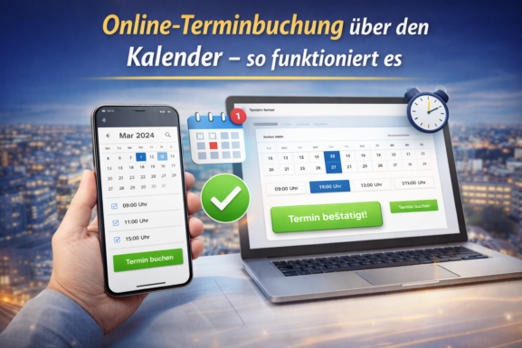Online-Terminbuchung über Kalender auf Smartphone und Laptop