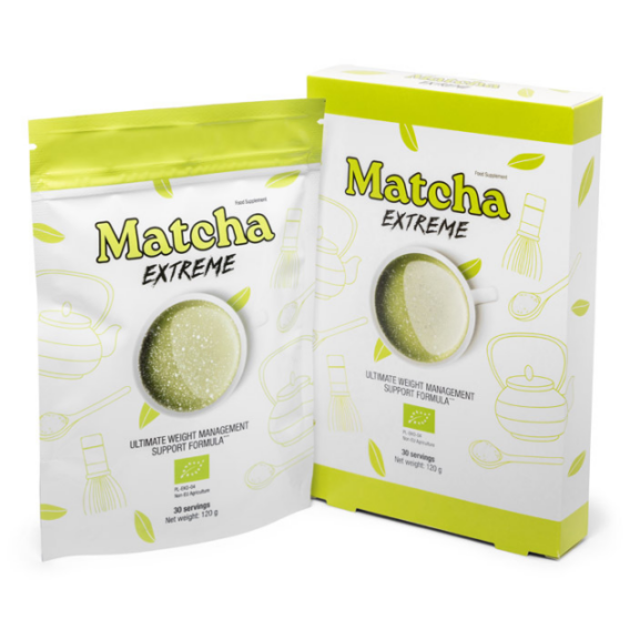Packaging of Matcha Extreme food supplement