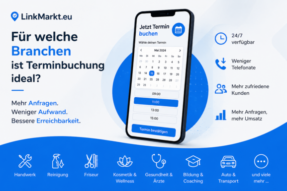 Modern graphic for online appointment booking for companies and service providers with smartphone calendar and industry overview
