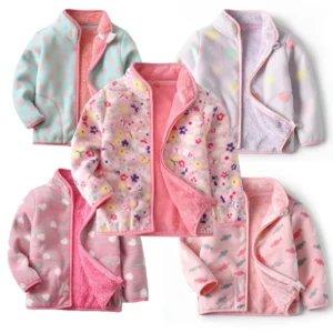 Mädchen Fleecejacke mit Blumen- und Tierprint – warme Übergangsjacke für Herbst und Winter, Größen 90–130