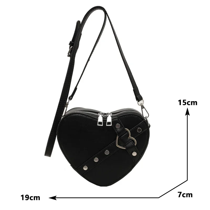 Vintage Y2K Small Chain Rivet Shoulder Bag Heart Shaped Purse Handbag Red PU Leather Gothic Tote Bag Fashion Women Crossbody Bag – Bild 6