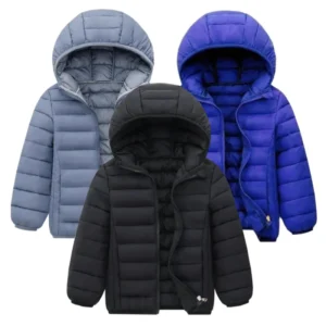 Warme Jungen-Winterjacke mit Kapuze – leichte Steppjacke in Schwarz, Blau oder Grau, Größen 140–180