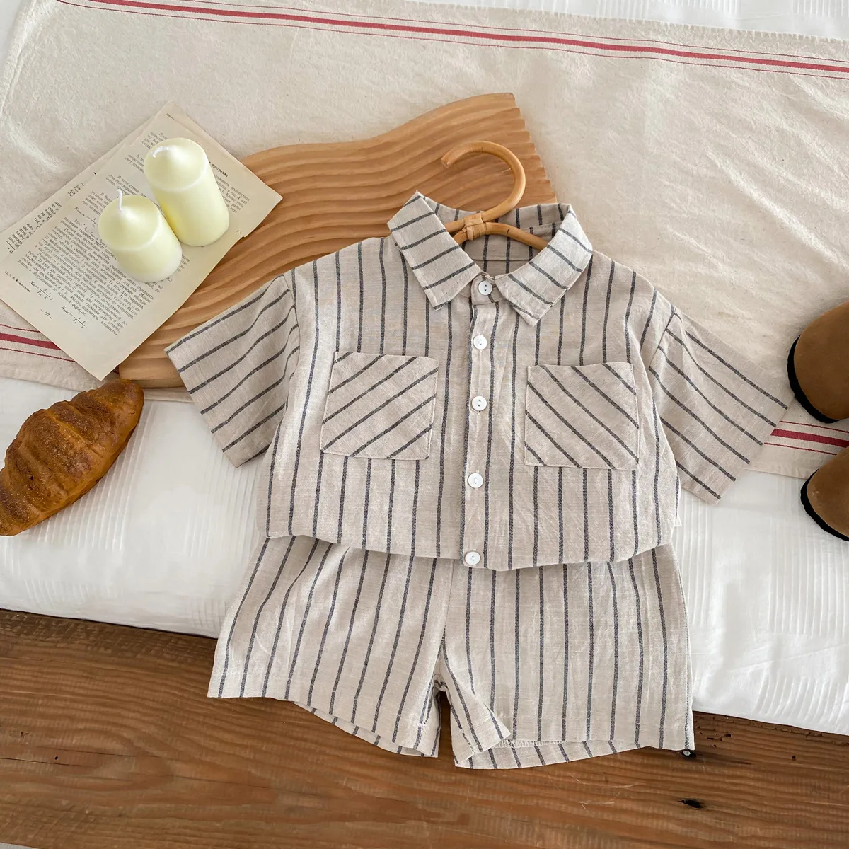 MILANCEL Jungen Sommer-Set 2-teilig – Gestreiftes Kurzarm-Shirt & Shorts - obrazek 2