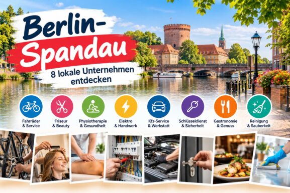 Berlin-Spandau – 8 lokale Unternehmen aus den Bereichen Fahrradservice, Friseur, Physiotherapie, Handwerk, Kfz, Gastronomie und Reinigung entdecken.