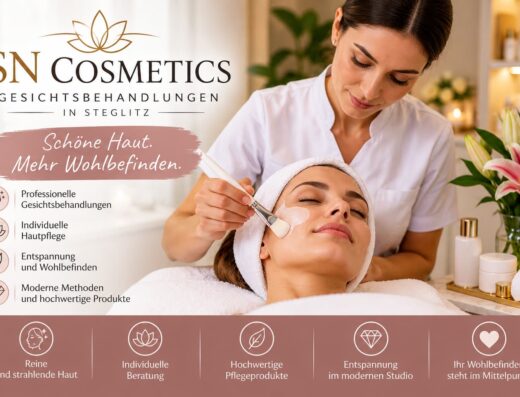 SN Cosmetics in Berlin-Steglitz – Kosmetikerin trägt bei einer professionellen Gesichtsbehandlung eine pflegende Gesichtsmaske auf.
