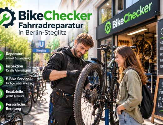 BikeChecker Fahrradreparatur in Berlin-Steglitz – Fahrradmechaniker bei der Reparatur eines Fahrrads in der Werkstatt