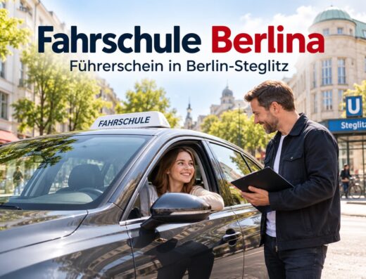 Fahrschule Berlina in Berlin-Steglitz – Fahrschülerin im Auto beim Gespräch mit einem Fahrlehrer