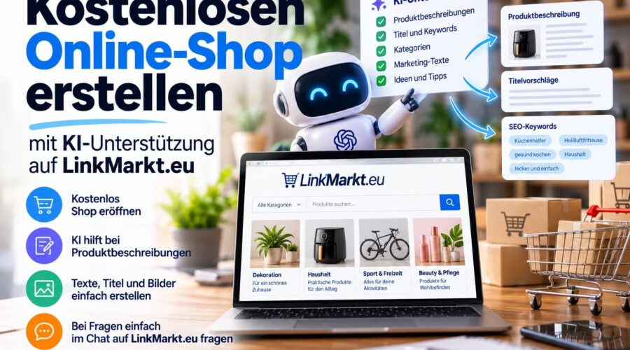 Kostenlosen Online-Shop erstellen – mit KI-Unterstützung auf LinkMarkt.eu