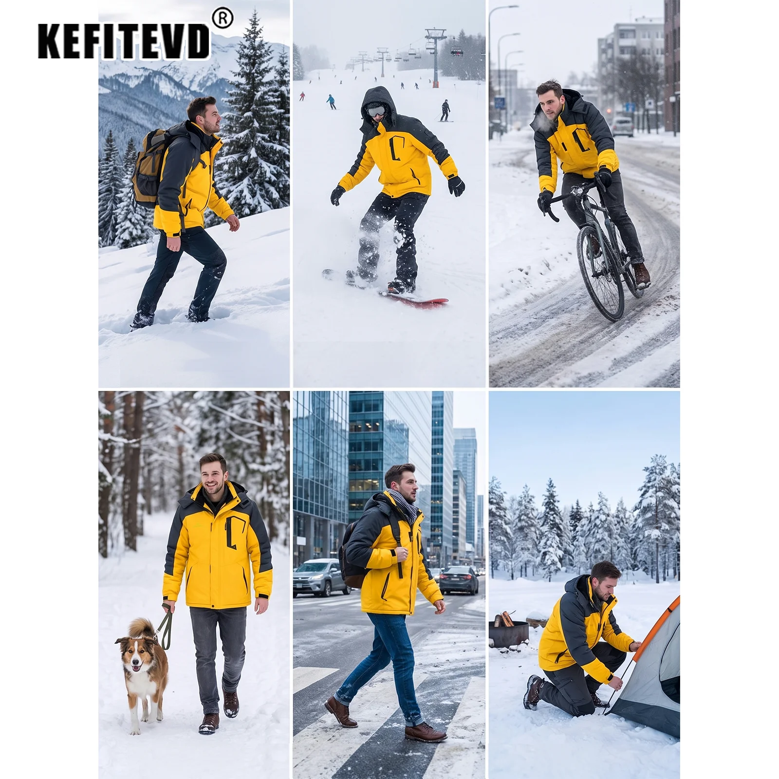 KEFITEVD Herren-Skijacke mit Fleecefutter – Bild 2
