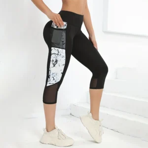 Damen Capri-Sportleggings mit hoher Taille und Taschen