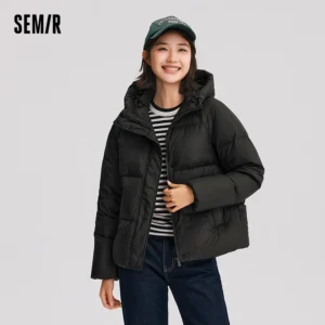 Damen-Daunenjacke mit Kapuze – einfarbige Winterjacke