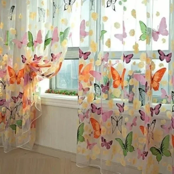 Schmetterlings-Gardine 100 × 200 cm – leichter Vorhang