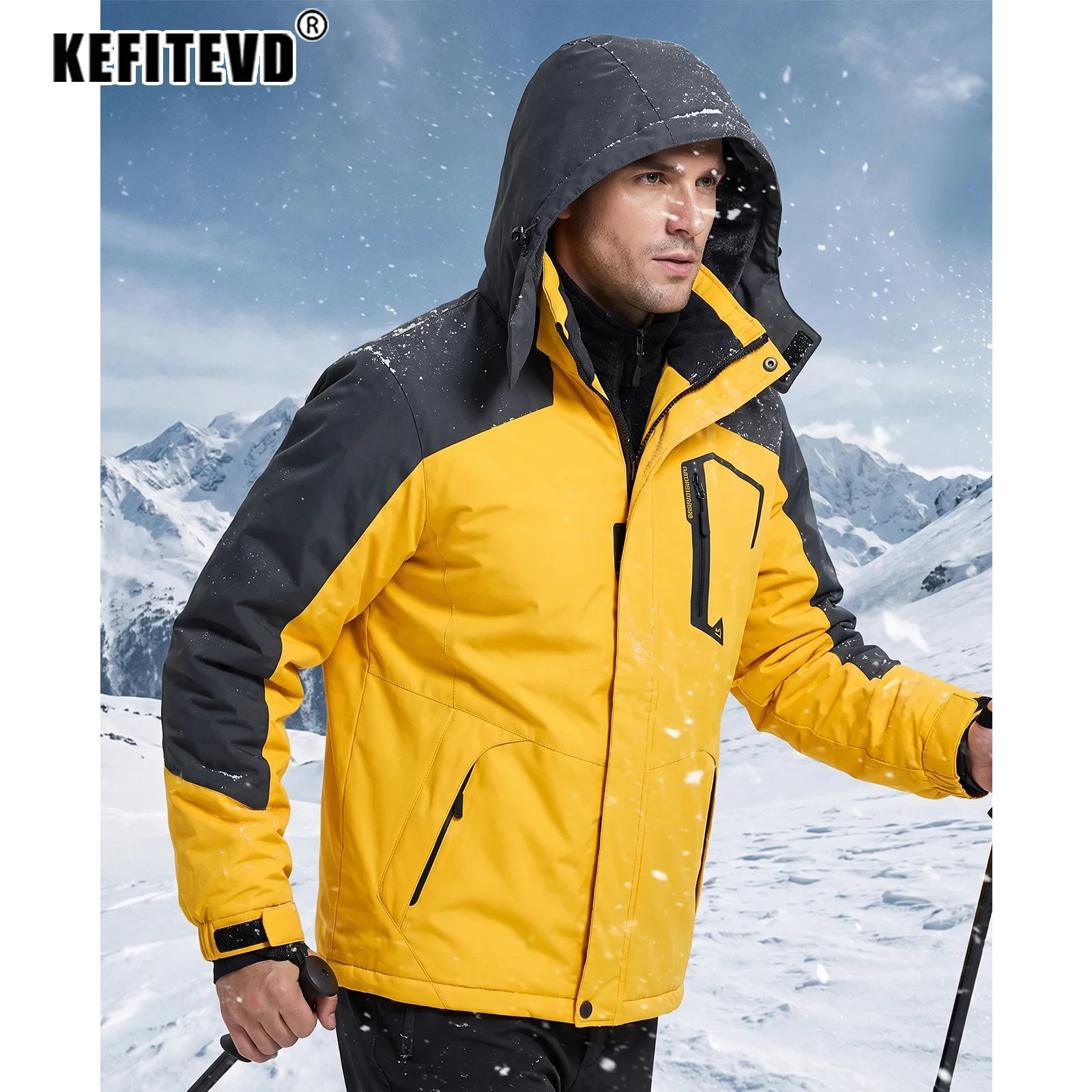 KEFITEVD Herren-Skijacke mit Fleecefutter – Bild 3