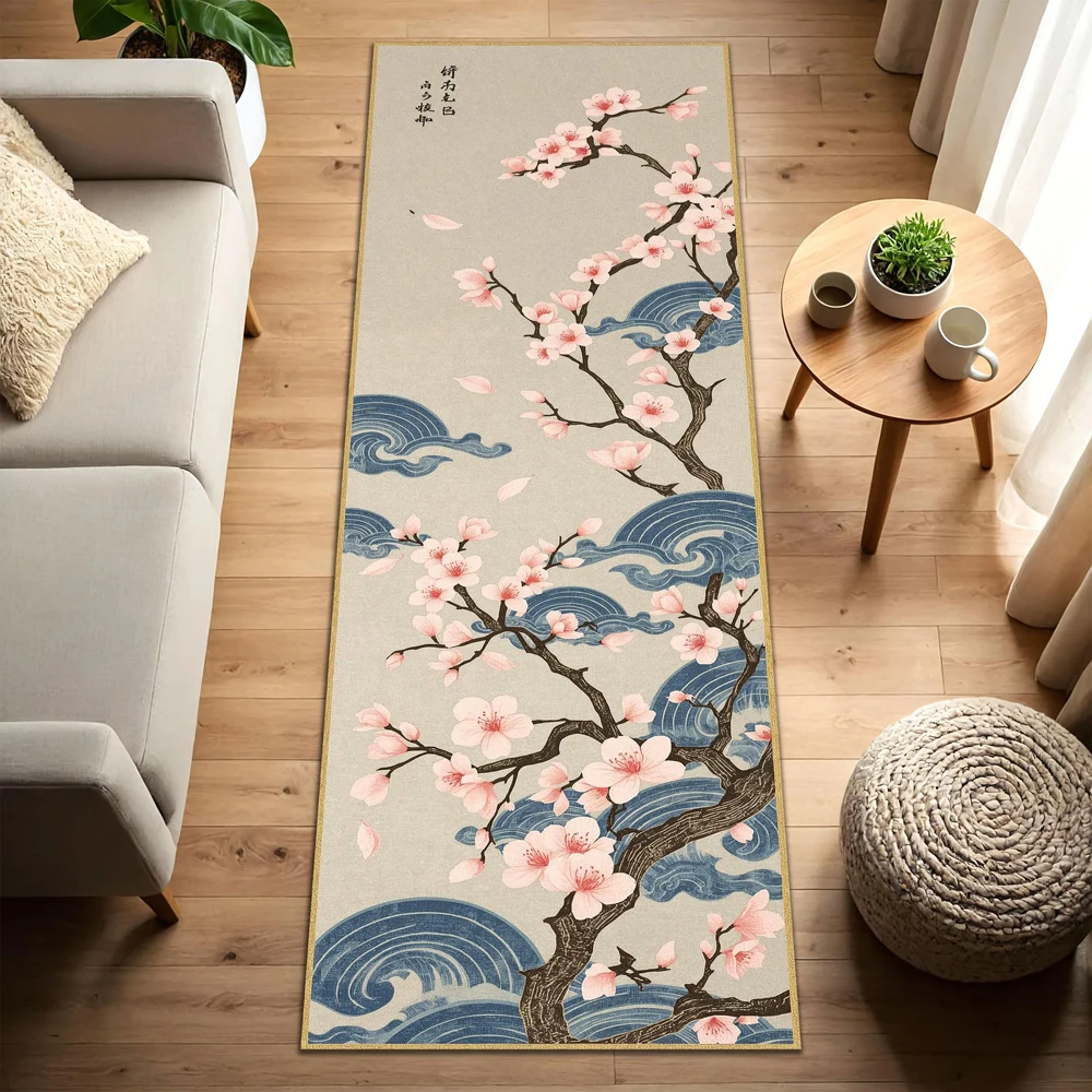 Japanischer Läufer mit Blütenmotiv und Wellenmuster – Bild 2