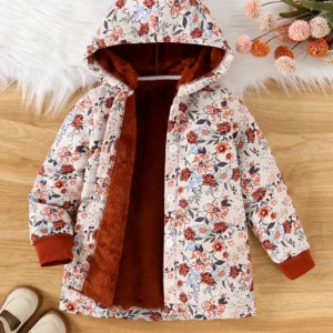 Mädchen-Kapuzenjacke mit Blumenmuster und Fleecefutter