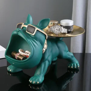 Bulldoggen-Dekofigur aus Kunstharz mit Ablageschale