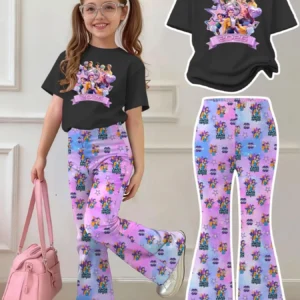 Mädchen K-Pop Outfit – T-Shirt und bedruckte Schlaghose