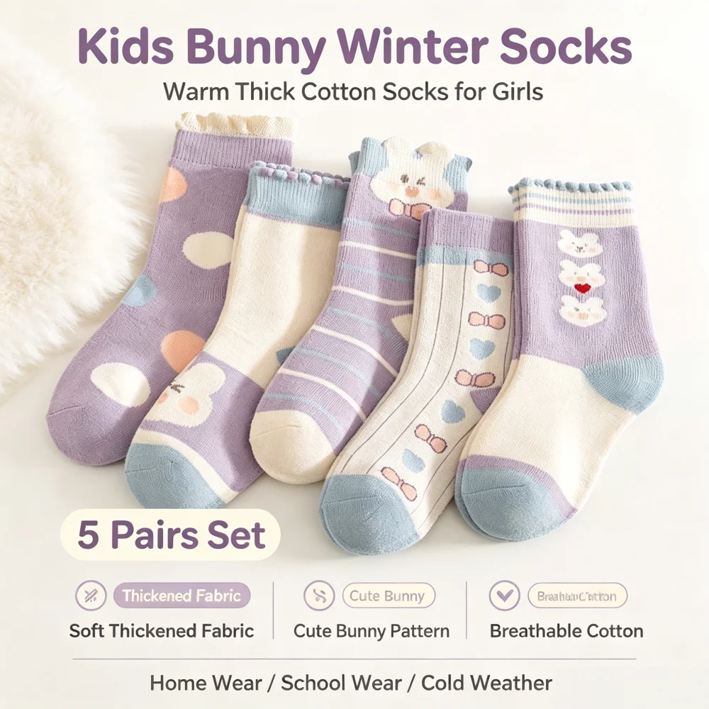 Mädchen-Wintersocken mit Tiermotiven – 5 Paar – Bild 4