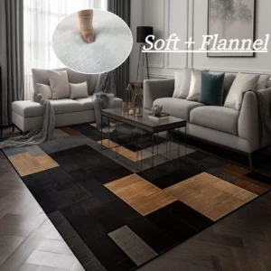 Geometrischer Wohnzimmerteppich in Schwarz-Braun