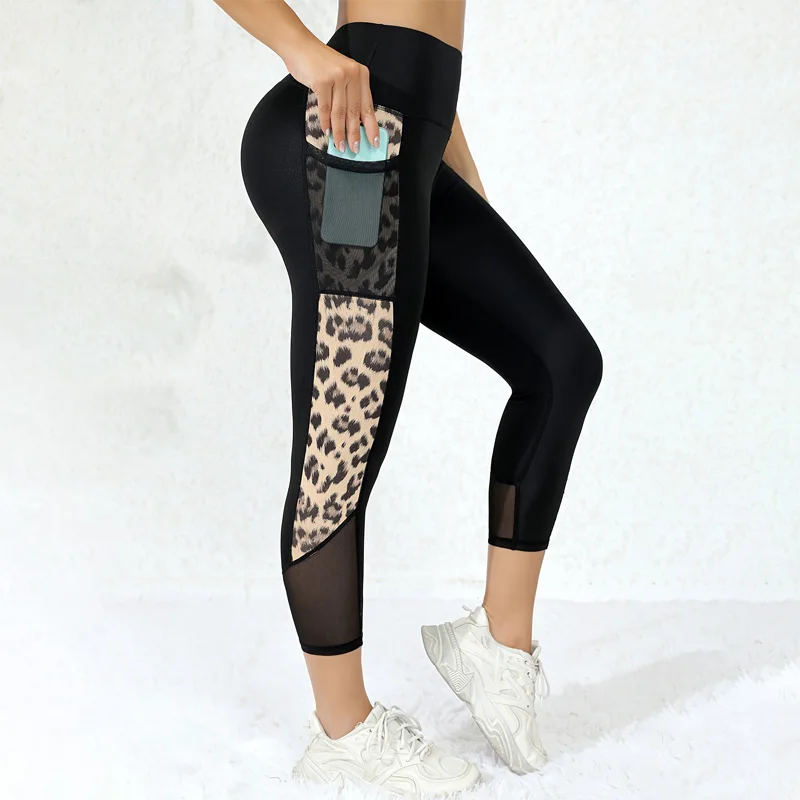 Damen Capri-Sportleggings mit hoher Taille und Taschen - obrazek 5