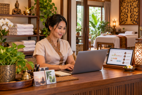 Symbolbild eines Thai-Massage-Studios mit digitaler Profil- und Terminverwaltung